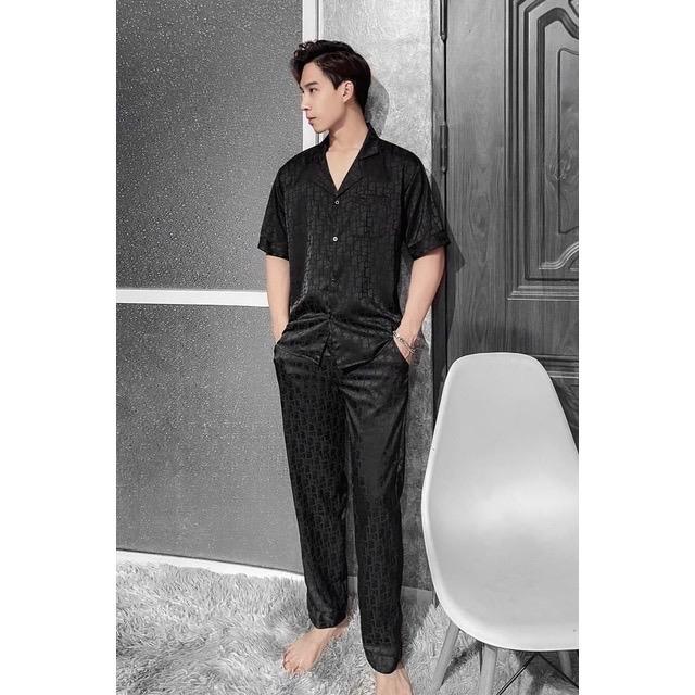 Bộ Pijama Đen Sọc Cộc Tay Quần Dài Cho Nam Nữ Chất Lụa Cao Cấp Mặc Mát Áo