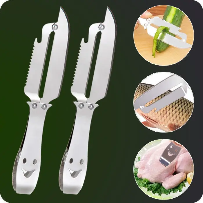 Dao nạo inox đa năng 4in1 - bào vỏ, lấy lõi sâu, khui nắp chai kiêm nhíp gấp 8