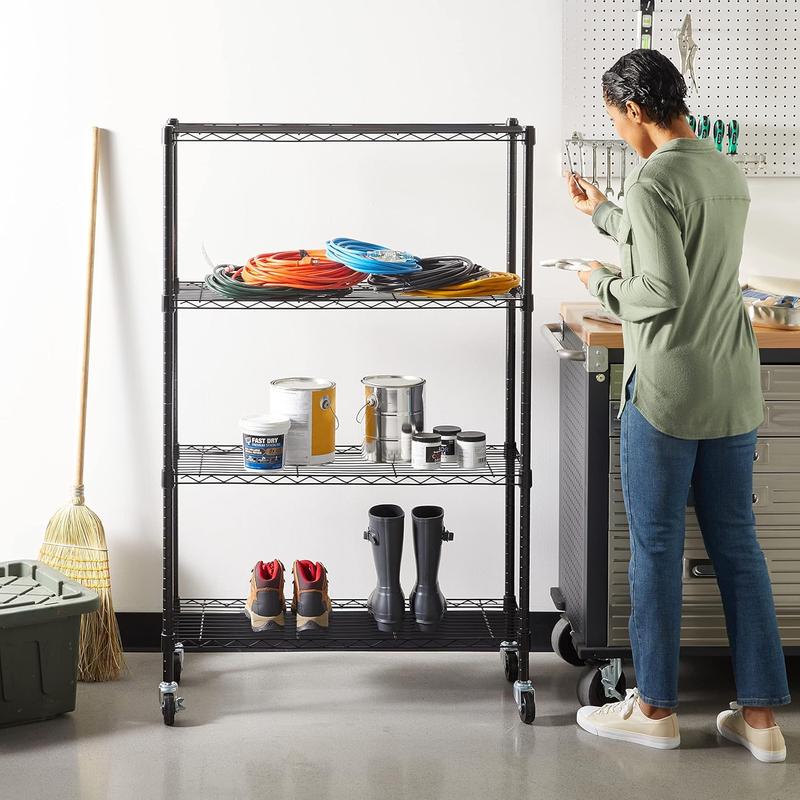 Basics 4-Shelf Storage Unit With Height Adjustable Shelves and Levelling Feet, 640 kg Max Weight, Black, 35.6 cm D x 91.4 cm W x 137.1 cm H 1
