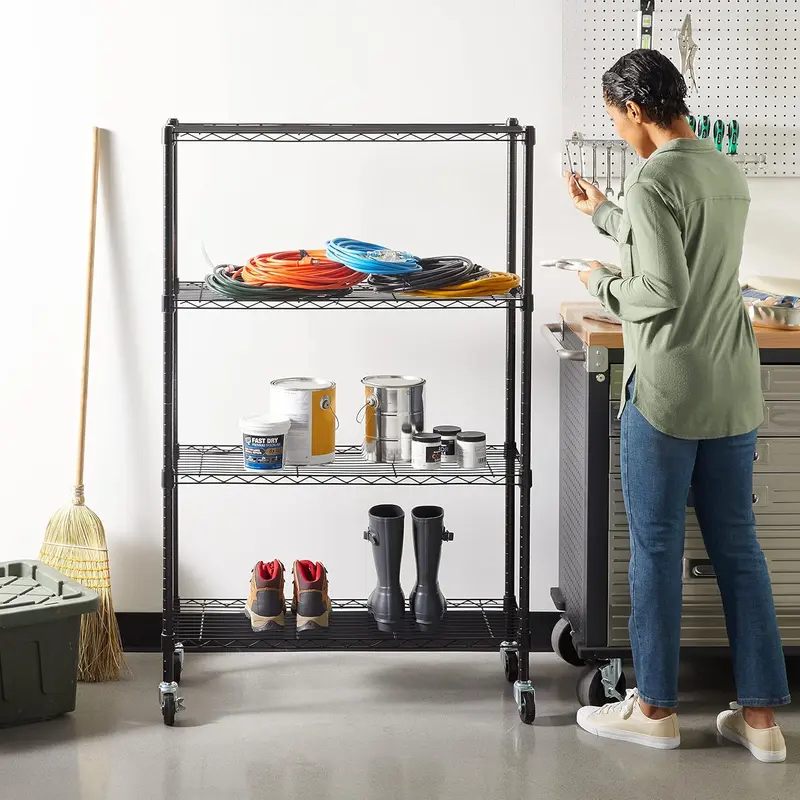 Basics 4-Shelf Storage Unit With Height Adjustable Shelves and Levelling Feet, 640 kg Max Weight, Black, 35.6 cm D x 91.4 cm W x 137.1 cm H Organiser Racks 1
