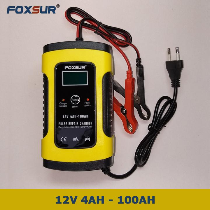 Bộ Sạc bình ắc quy ô tô xe máy FOXSUR 5A 12V 4Ah - 100Ah tự ngắt,khử sunfat