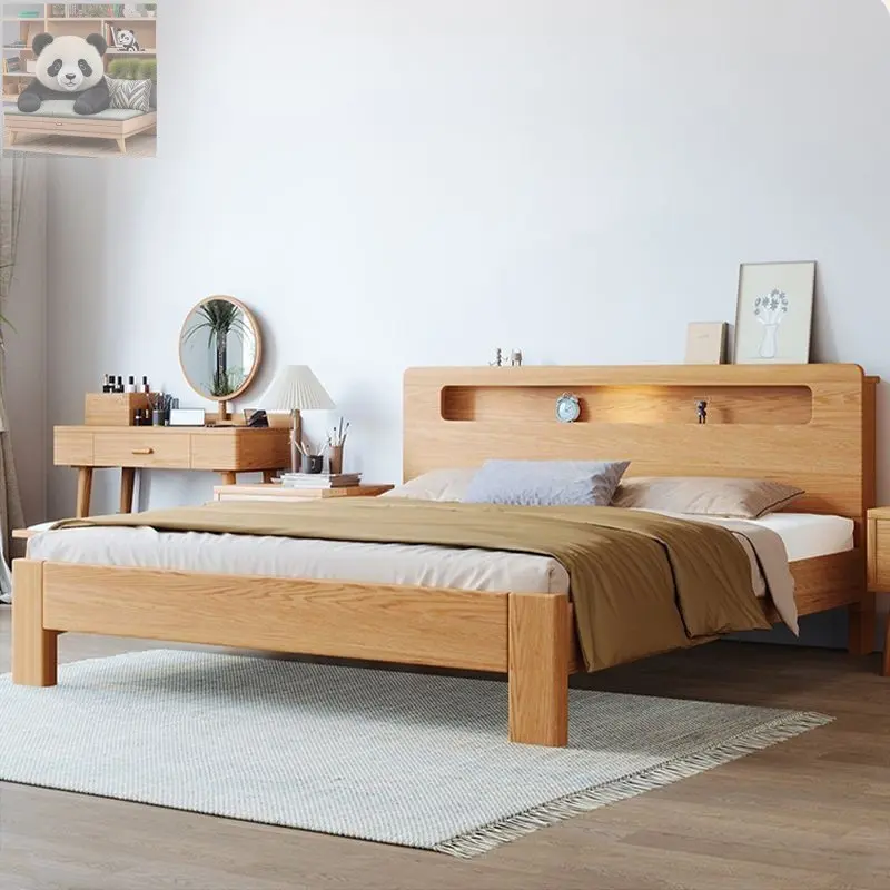 【SG Sales】Wooden Bed Frame, Solid Wood Bed Frame With Lights, Bed Frame With Mattress, Super Single/Queen/King Size Bed Frame