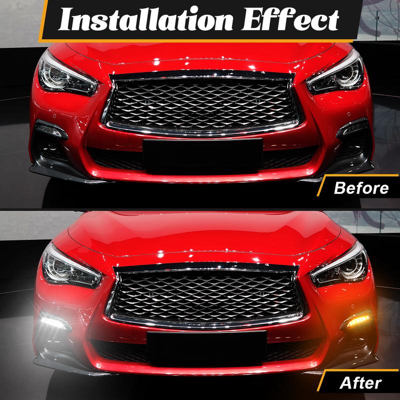 Product Introduction of Car Front Bumper Fog Lamp Daytime Running Light DRL with turn Signal Lamp For Infiniti Q50 Q50S Sport Model 2014 2015 2016 2017 2018 2019 2020 29