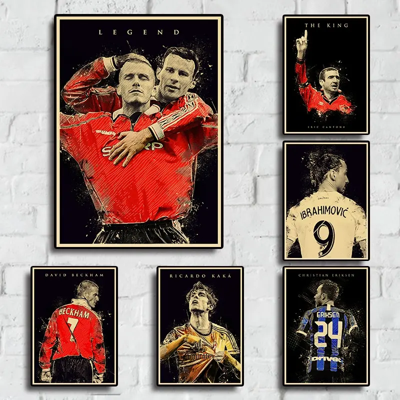 Poster Pemain Bola Sepak, Reka Bentuk Retro Terkenal, Kertas Coklat, Sesuai untuk Hiasan Dinding Perabot Bilik Tidur