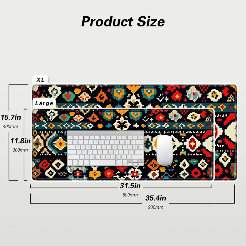 Boho Style Geometric Pattern Mouse Pad, Rectangle Gaming Mouse Pad with Non-slip Rubber Base, Decorative Desk Keyboard Mat for Home Office Game Room 1