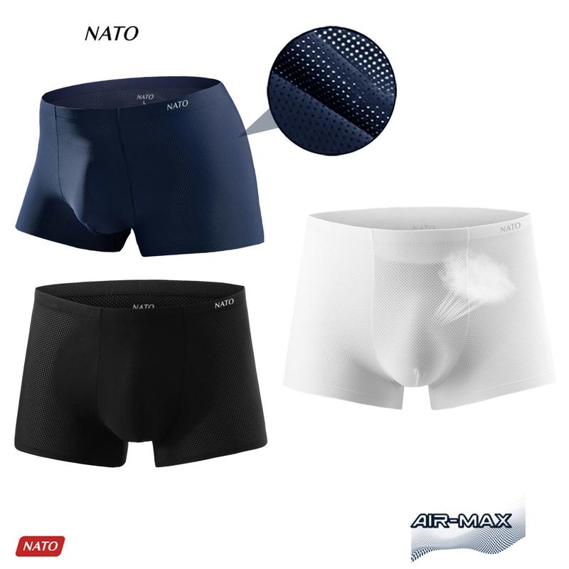 COMBO Quần Lót Boxer Air-Max Nam Vải Lụa Băng Tự Nhiên Thun Lạnh Cao Cấp Màu Đen Xám Trơn Mát Thoáng Xì Lip Sì NATO Quần Boxer Sịp Menswear Lưng Cao