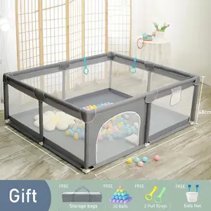 【COD】Baby Playfence Anak-Anak Bayi Boks Pagar Kolam Renang Taman Bermain Bermain Bola Bayi Mandi Pagar Pengaman Anak Playpen Playmat Playpen Boks lateks gratis abu-abu teran120*180 tidak tidak pvc gratis rumah - Grey+Gift, 2.0×1.8M