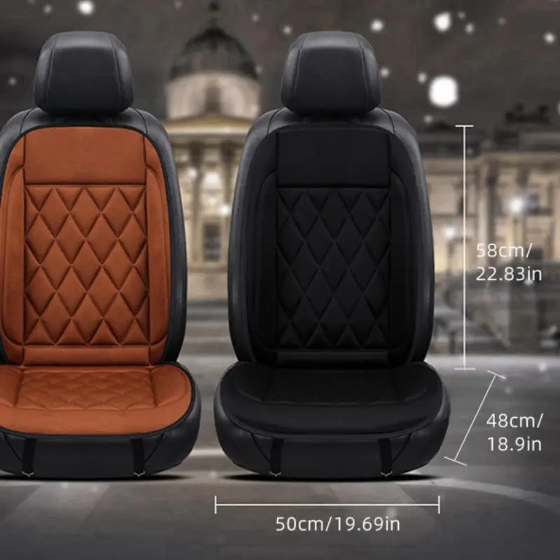Car Heated Seat Cover, 2 Counts Comfortable Winter Warmer Seat Cushion, 12V Adjustable Temperature Car Seat Heating Pad, Universal Car Accessories for Cold Weather, Automotive 1