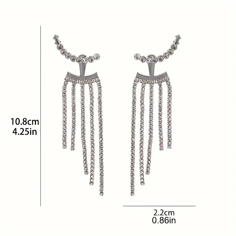 Silvery Chain Tassel With Sparkling Zirconia Inlaid Dangle Earrings Elegant Luxury Style Copper Silver Plated Jewelry Banquet Ear Ornaments 3