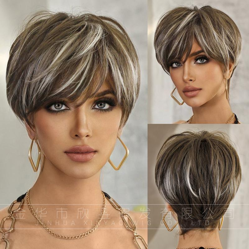 Elf Cut Wig Female Black Level Short Synthetic Mechanism Chemical Fiber Wig hair  wigs 1
