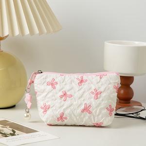 Regalo de Navidad: bolsa de maquillaje con lazo fruncido al viento, estuche para labiales de tela, monedero de alta gama, portamenstruales, billetera para llaves, regalo de San Valentín