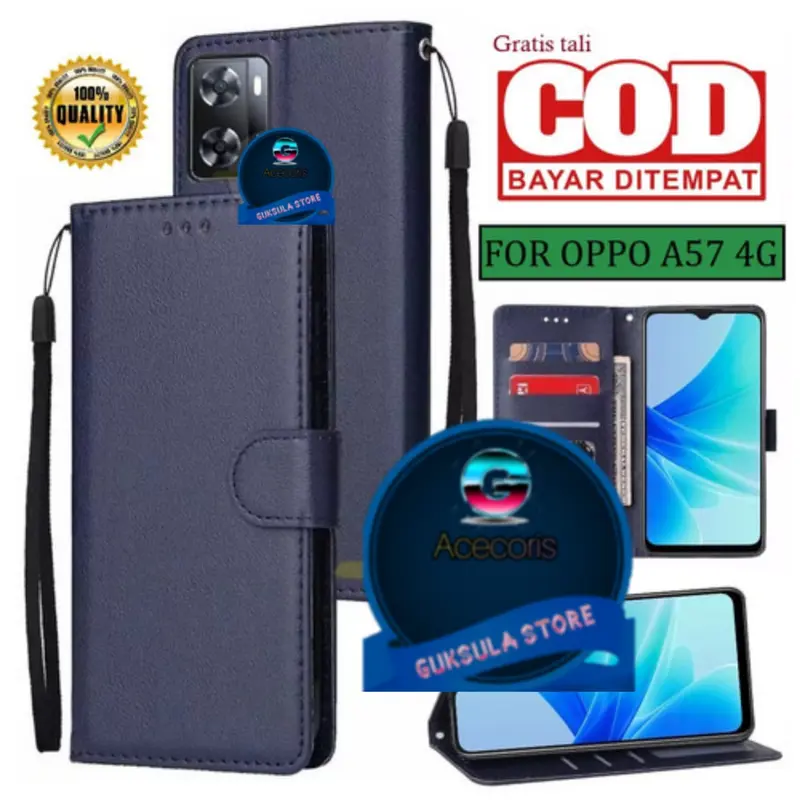 LEATHER CASE FLIP UNTUK OPPO A57 2022 -FLIP WALLET CASE KULIT - CASING DOMPET-FLIP COVER LEATHER-SARUNG BUKU HP ponsel protection 0