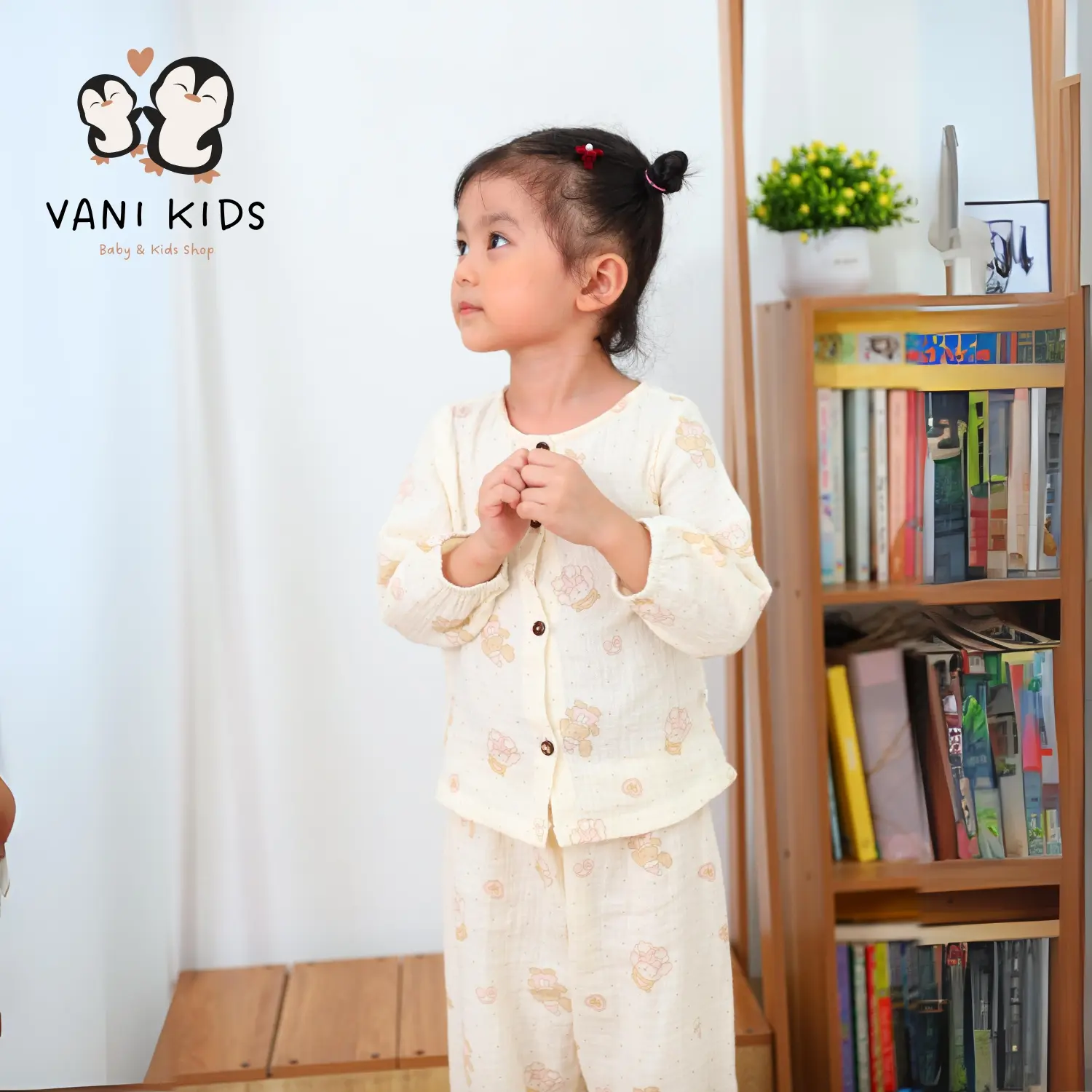 Đồ bộ thu đông dài tay chất xô muslin họa tiết thỏ đáng yêu cho bé trai và bé gái VANI KIDS