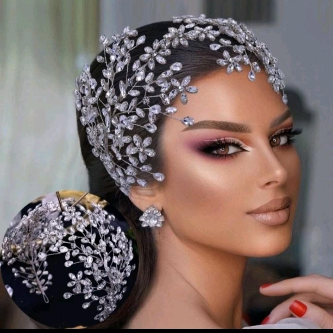 bandana wedding mewah hiasan rambut / hijab pengantin modifikasi home Made