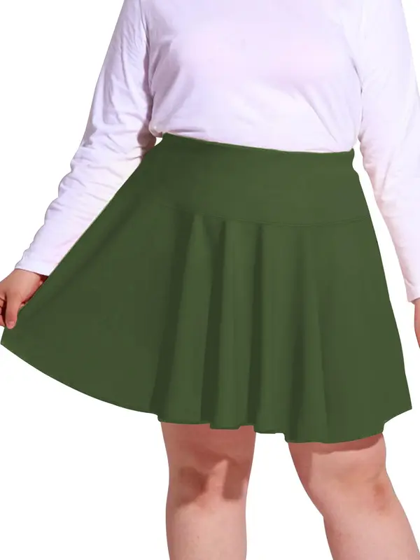 【Plus Size】 Solid High Waist Skort, Regular Fit Casual Comfort Minimalist Basic Pocket A Line Skirt for Daily Wear, Women's Bottoms for Summer, 2 in 1 Skirtswomen, Clothing 2