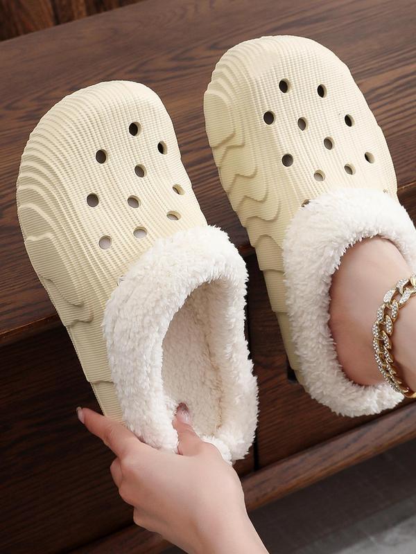 Plain Round Toe Slip-on Platform Clogs, Warm Fluffy Plush Lining Fluffy Warm Soft Platform Clogs, Hollow Out Slippers for Women, 2024 Comfort Shoe for Girl for Winter Footwear 6