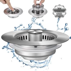 3 in 1 Kitchen Sink Drain Strainer, Stainless Steel Sink Stopper, Anti-clogging Drainage Odor Filter Sink Plug for US Standard 3 1/2 Inch Drain, Home Goods