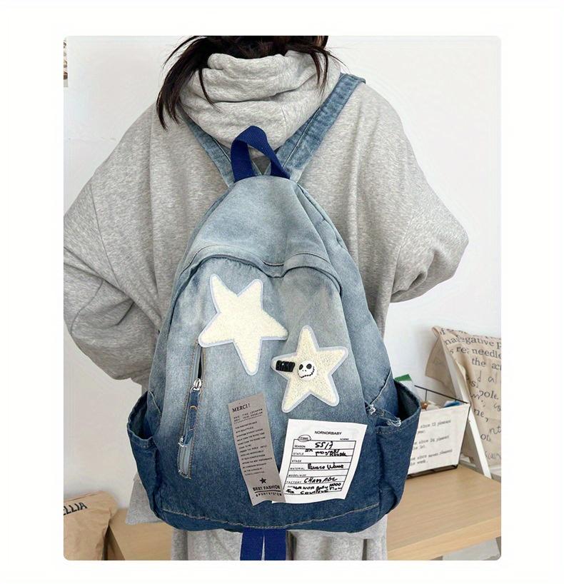 Product Introduction of Vintage Style Tie-Dye Denim Backpack, Large Capacity with Adjustable Straps - Fashion Backpack for School and Commuting 16