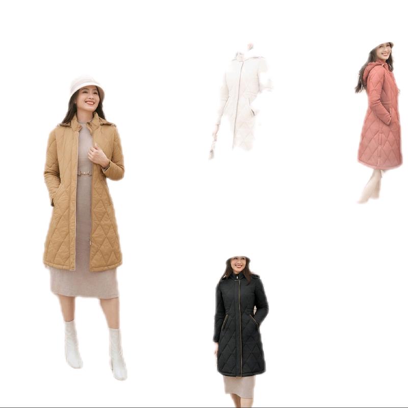 4PLF03 Áo phao trần trám nữ CARDINA dáng dài với cấu trúc bông Nhật Bản mang lại hiệu quả giữ ấm tối ưu 4PDF03