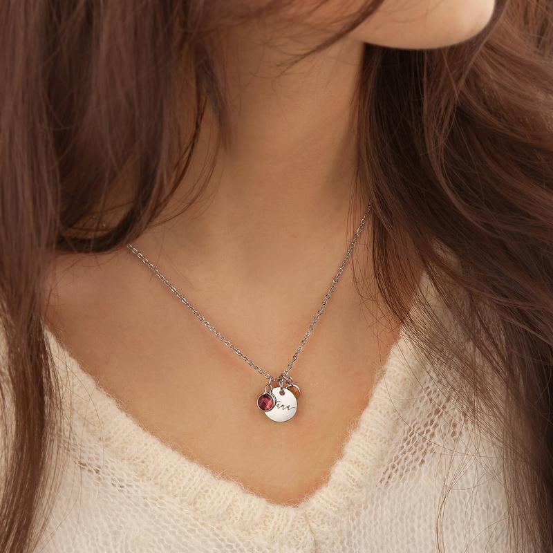 Product Introduction of Kalung Tersuai, dengan Batu Kelahiran 12 Warna, Bahan Wafer Keluli Tahan Karat, Huruf, Kalung DIY, Sila ambil perhatian nama semasa membuat pesanan 4