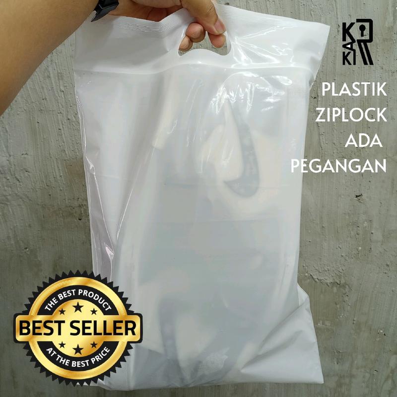 Plastik Sepatu Ziplock dengan Pegangan - Warna Transparan dan Putih Susu - Ukuran 37x30cm 1