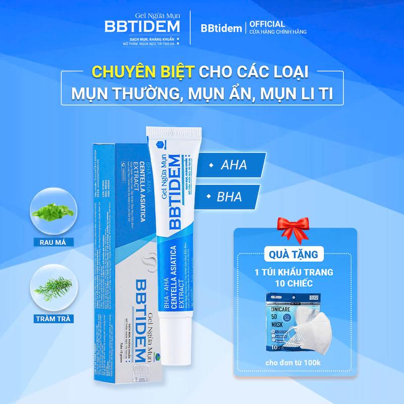 [Có Quà tặng] Gel chấm ngừa mụn ĐẦU ĐEN, cải thiện mụn BBTidem thành phần serum AHA-BHA / dưỡng da hỗ trợ giảm mụn mờ thâm chăm sóc da làm đẹp cho da mụn