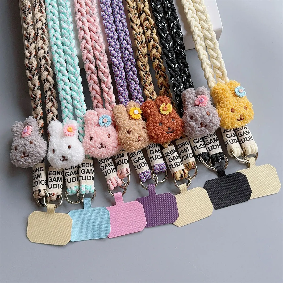 Long Crossbody Shoulder and Back, Thick Strap Small Rabbit Doll, Mobile Phone Hanging Rope Woven Pendant