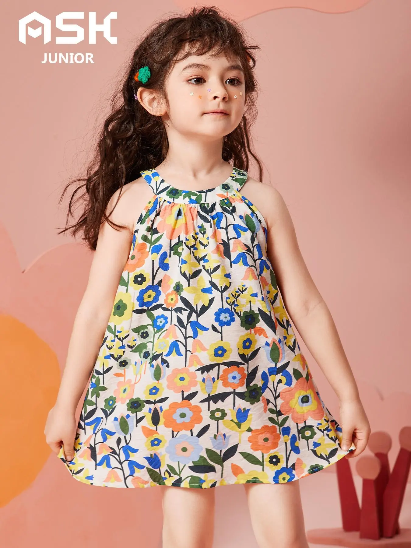 Girl's Ditsy Floral Print Sweater Dress, Cute Casual Sleeveless Knit Dress for Summer, Kids Clothes for Beach Holiday Vacation