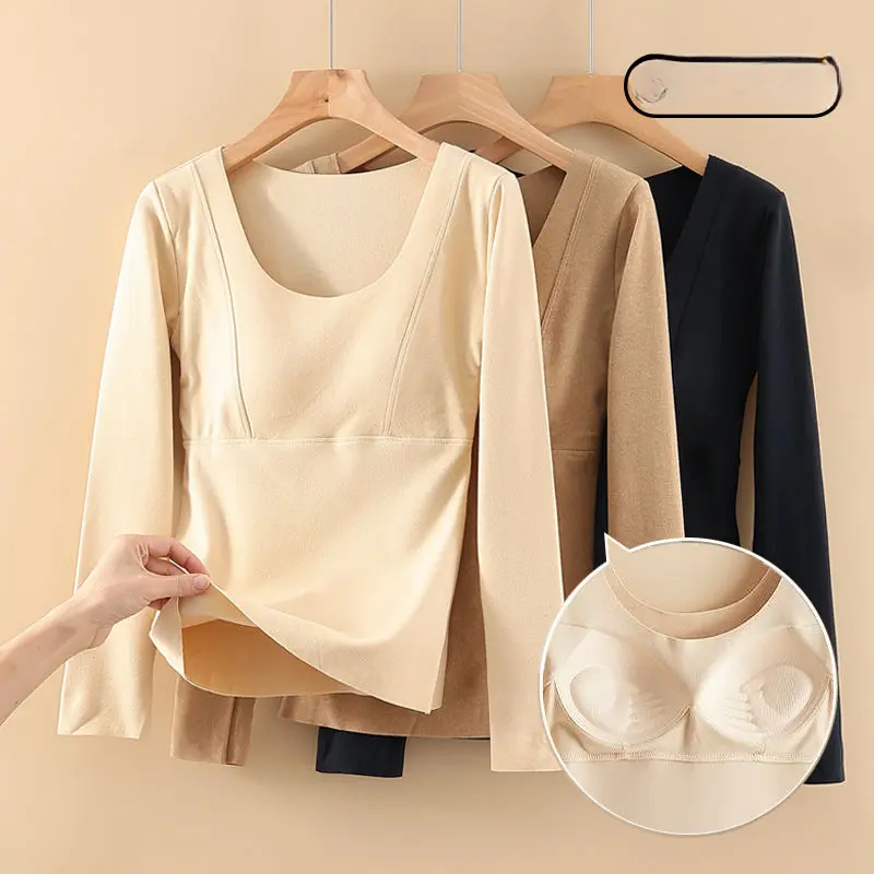 German Velvet Thermal Underwear for Women with Chest Pads Autumn Clothes