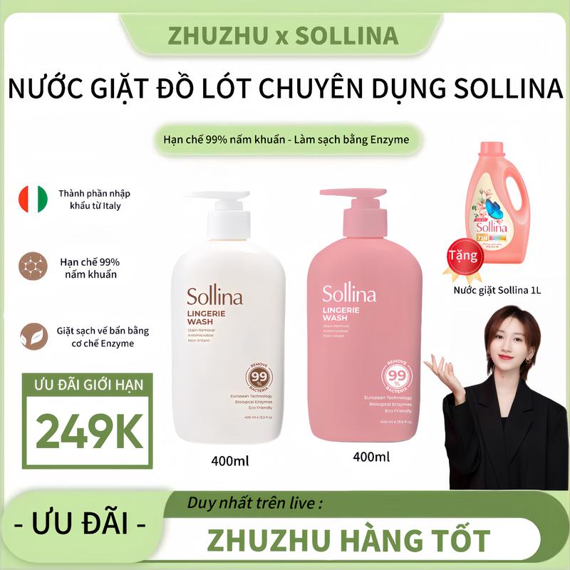 ĐỘC QUYỀN ZHU ZHU Combo 1 nước giặt đồ lót chuyên dụng Sollina Hồng và 1 nước giặt đồ lót Vàng 400ml chai Hỗ trợ Làm Sạch & Kháng khuẩn