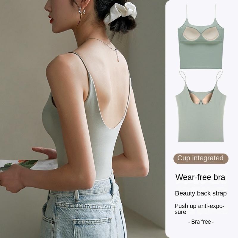 Áo Vest Hai Dây Dài, Đồ Lót Nữ, Có Đệm Cúp Ngực, Đồ Lót Một Mảnh, Mặc Áo Vest Vành Không Gọng