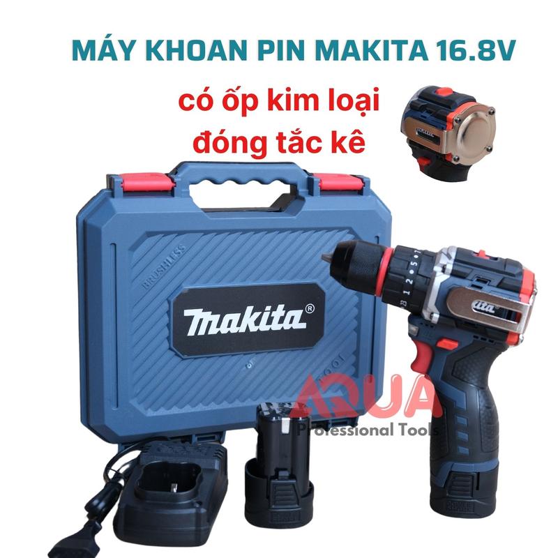 Máy Khoan Pin Makita 16,8V không Chổi Than- 3 chức năng - kèm móc inox - bộ 2 pin 1 sạc