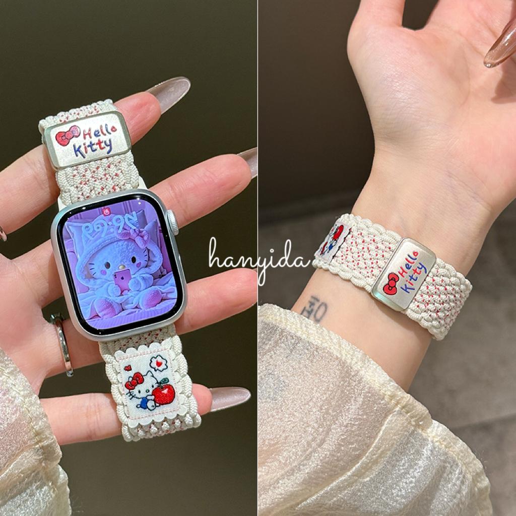 สายรัดทอ KT Cat น่ารัก KT โบว์ไนลอนแม่เหล็กถักสีใหม่เข้ากันได้กับ Applewatch Series 10987654321 SE, 