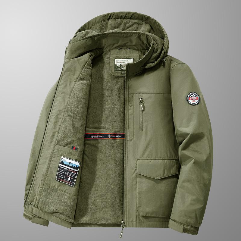 Áo Khoác Độn Bông Dày Lót Lông Cừu Mùa Đông, Áo Khoác Nam, Chống Gió Ngoài Trời, Chống Thấm Nước, Thích Hợp Cho Leo Núi, Áo Khoác Assault, Áo Khoác Dài Trung Bình Flying We