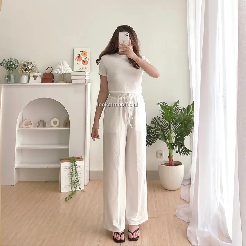 Lookatmeofficial • Ivy Set - Crop + Pants Setelan Wanita Premium atasan jogger Karet Celana Panjang Kulot Serut Top Baju Bawahan 4
