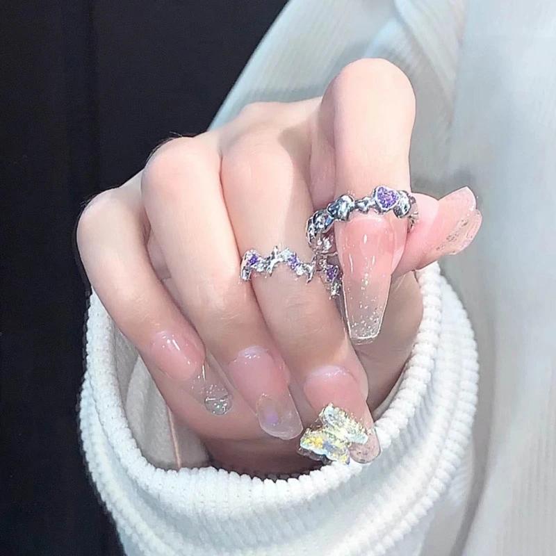 Product Introduction of New Fashion Shiny Purple Rhinestone Opening Couple Rings for Women Men Vintage Crystal Star Adjustable Ring Lover Simple and Versatile 3