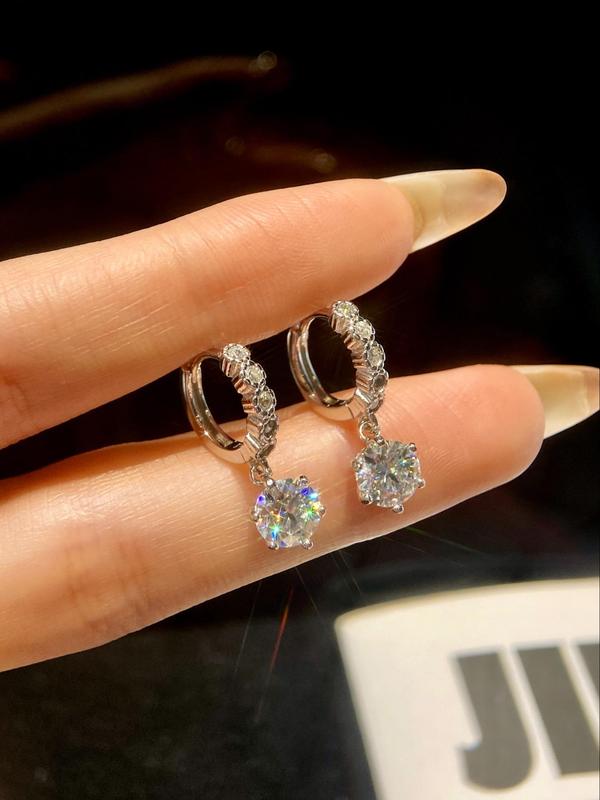S925 Sterling Silver Synthetic Moissanite Decor Dangle Earrings, Fashionable  Earrings for Women, Trendy All-match & Exquisite Jewelry for Birthday Gift 4