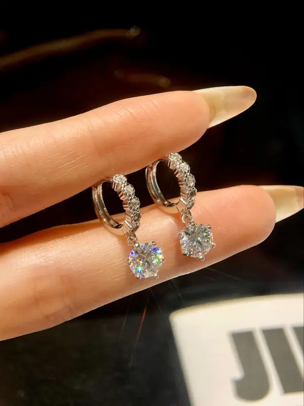 S925 Sterling Silver Synthetic Moissanite Decor Dangle Earrings, Fashionable  Earrings for Women, Trendy All-match & Exquisite Jewelry for Birthday Gift 4