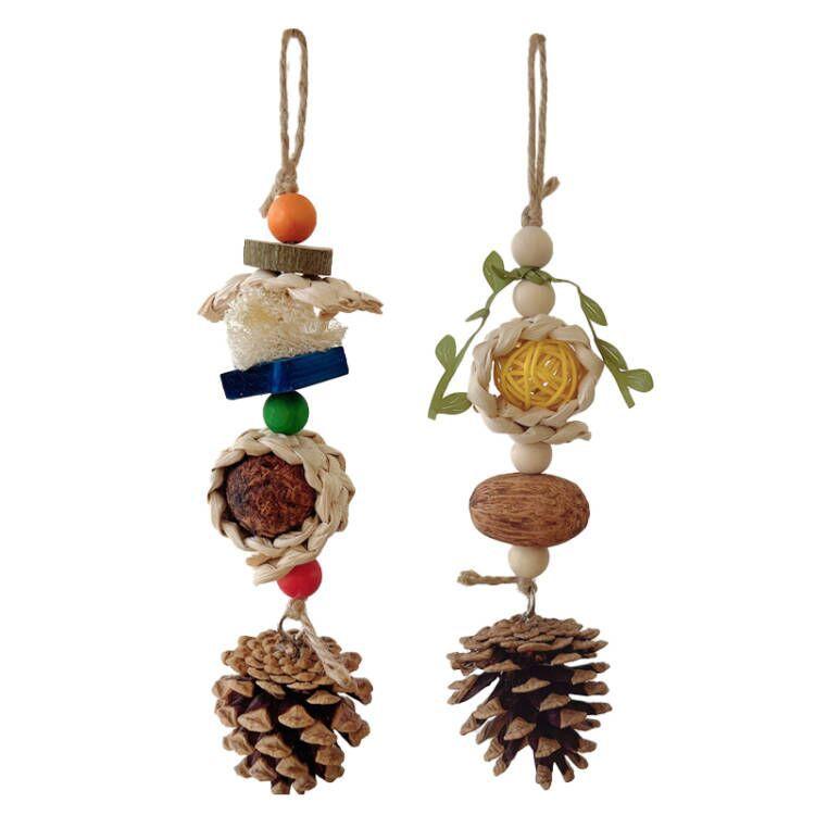Product Introduction of Small and Medium Parrot Toys Chewing Boredom Play Corn Braid Pine Cone Rattan Ball Bite String Bird Grinding Beak String Pet Toys Hanging Ornaments 2