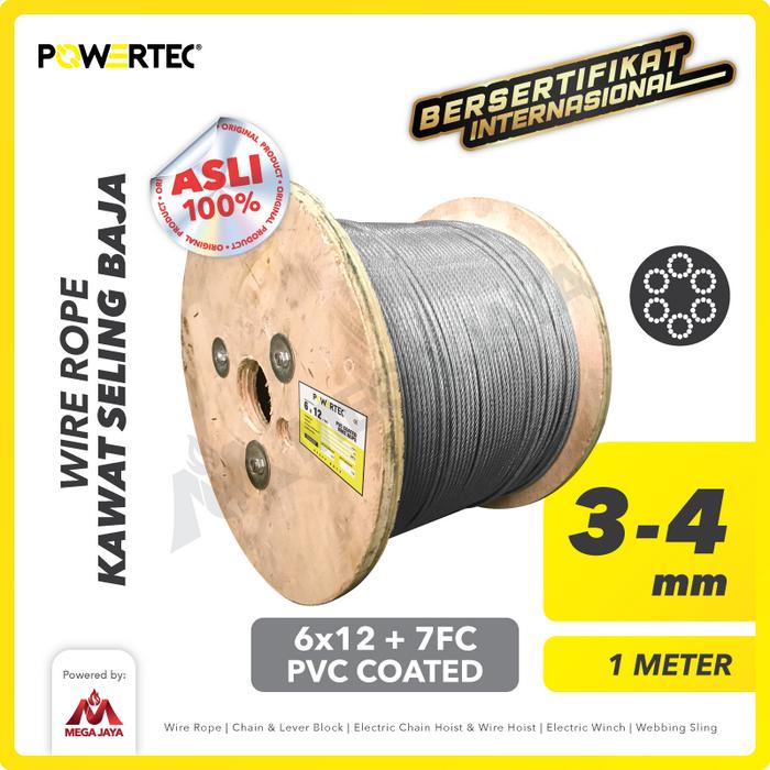 Gambar POWERTEC Wire Rope / Kawat Seling Baja 6x12 7FC PVC 3-4mm   - 1 Meter dari megajaya.co.id Kota Administrasi Jakarta Pusat Tokopedia