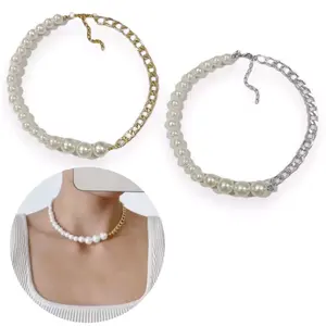 Tamara Asymetric Beads Retro Chain Choker Necklace Kalung Rantai Korea Korean Style Accessories Asimetri