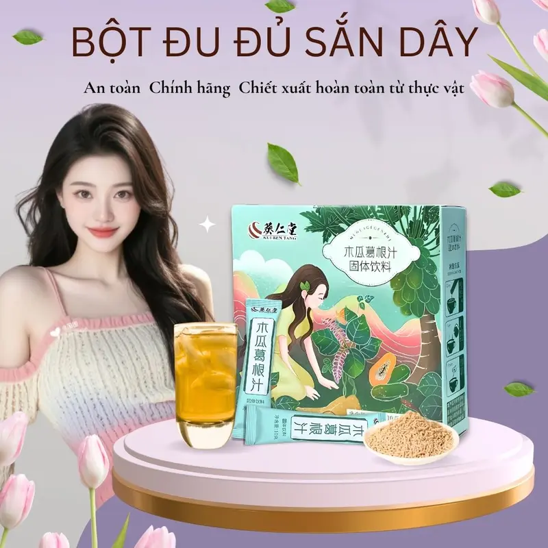 Y-[Sản phẩm bột đu đủ sắn dây - Vẻ đẹp tự nhiên cho phái đẹp] Hộp 12 gói*10g, kết hợp kỷ tử, hoa hồng chứa chứa nhiều dưỡng chất vitamin, sản phẩm an toàn lành tính 0
