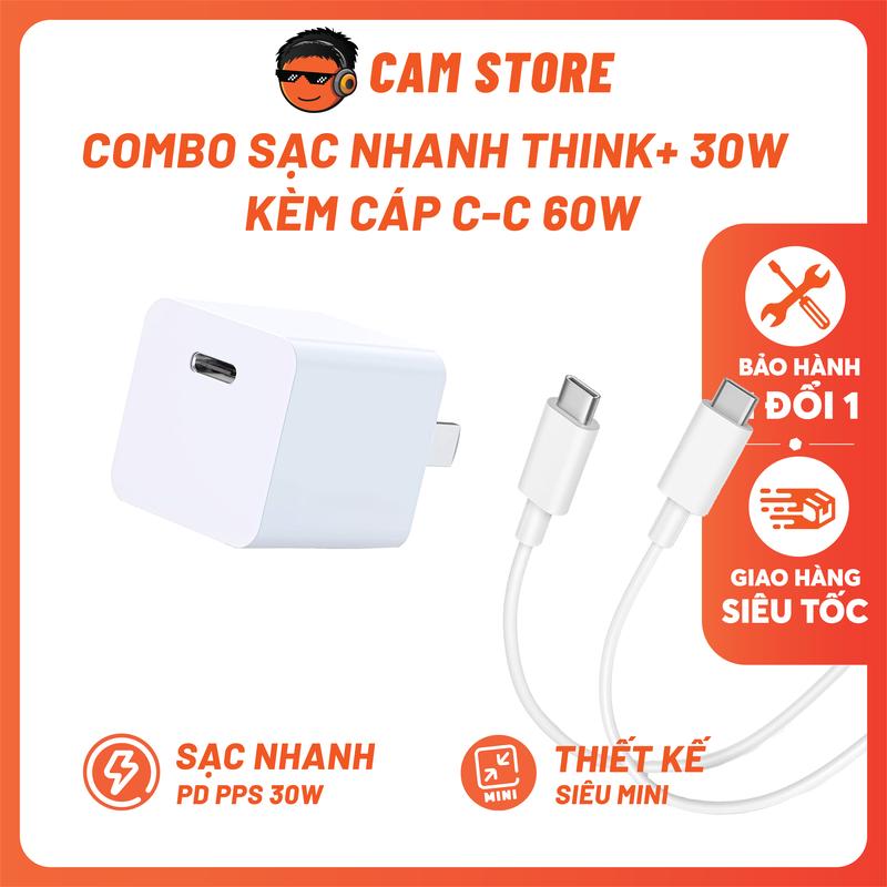Combo Sạc Nhanh LNV Think+ 30W - Công Nghện GaN, Sạc Nhanh PD, PPS 30W + Kèm Cáp Sạc Nhanh C-C 60W Hàng Mới Chính Hãng Bảo Hành 3 Tháng | FUSIONX C03 30W