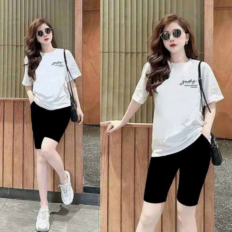 Sét bộ đồ nữ áo cotton chữ ký mix quần leging 40-55kg