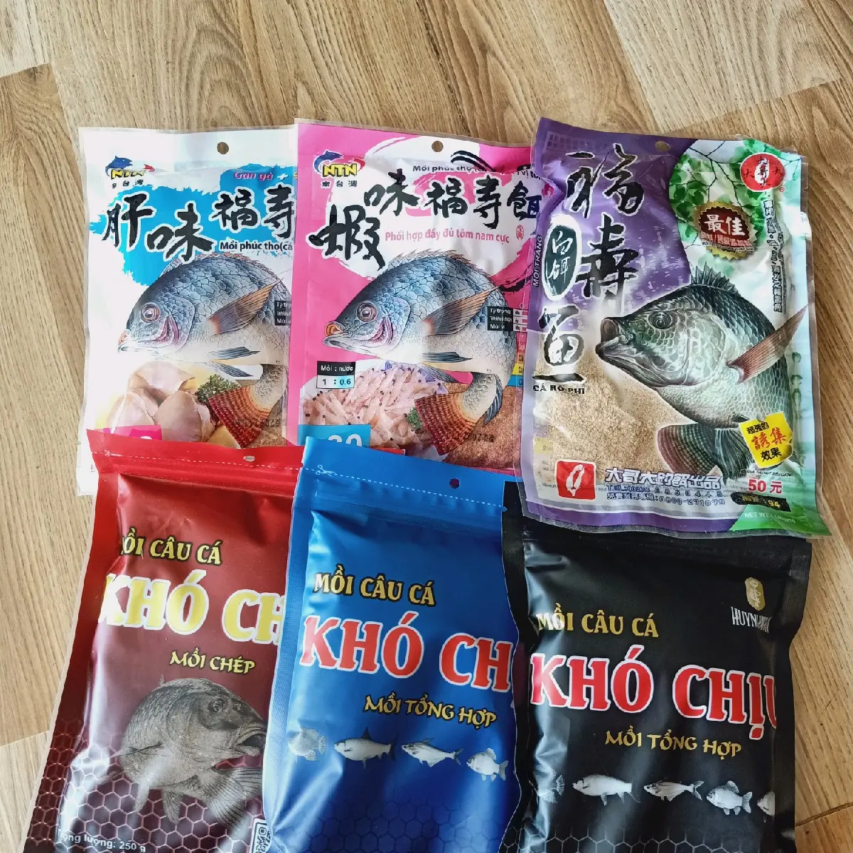 mồi câu rô phi, ntn rô gan, ntn rô tôm, rô phi tím Combo mồi Câu Rô Phi Chống Móm
