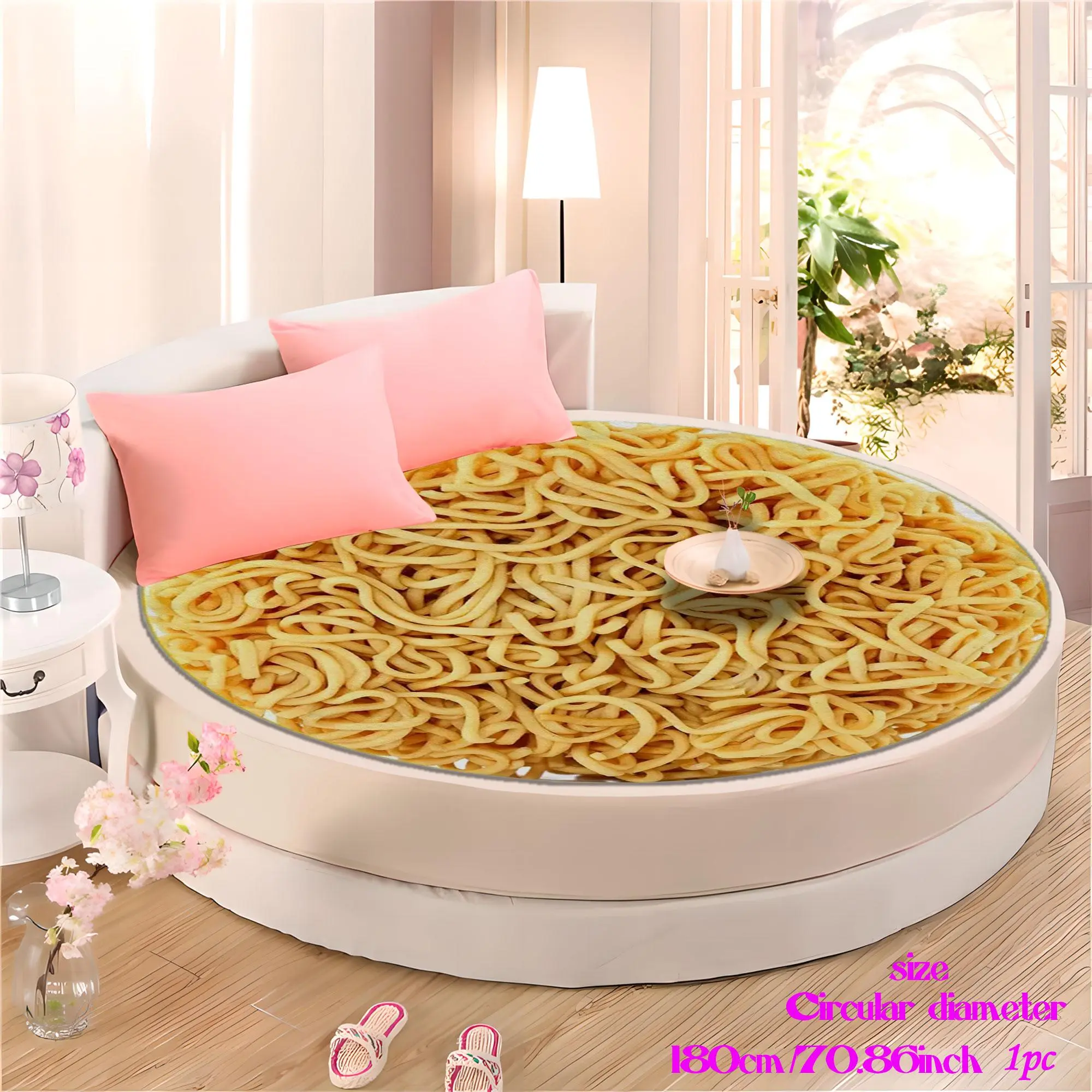 Food Themed Instant Noodles Shaped Bedding, Creative Design Round Bedding, Breathable Soft Comfortable Bedding for Home Office Dormitory