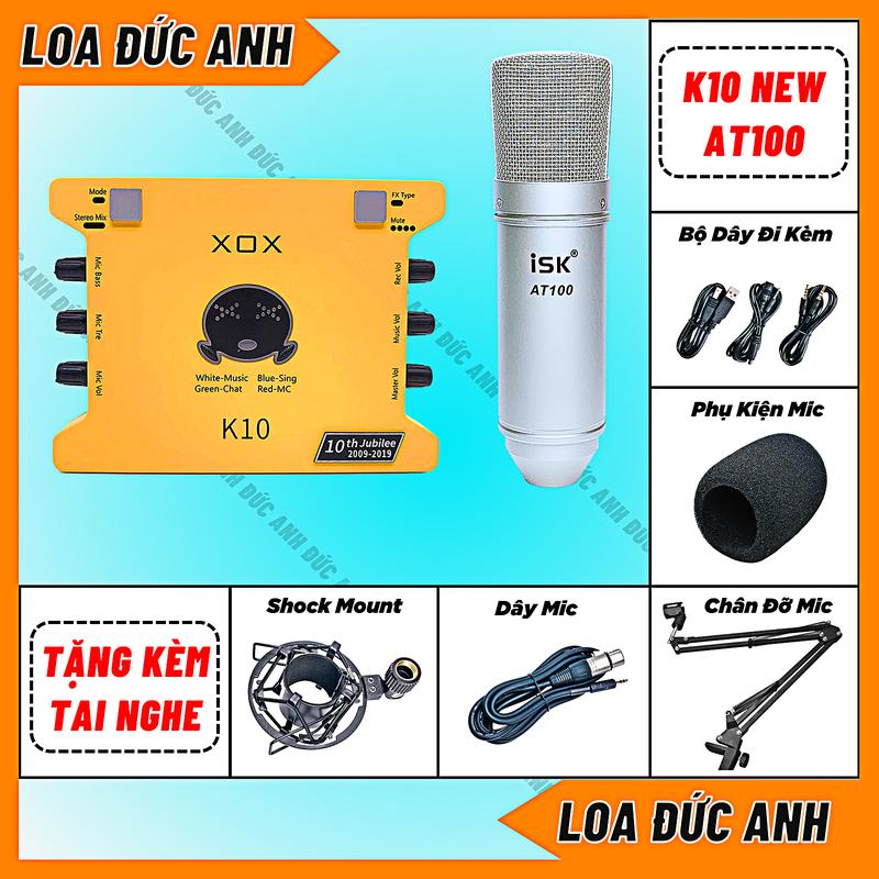 Bộ Mic Thu Âm Micro Hát Livestream AT100 Loại 1 Kết Hợp Sound Card K10 2020 Có 16 Chế Độ Vang Kết Hợp Được Với Phần Mềm Autotune