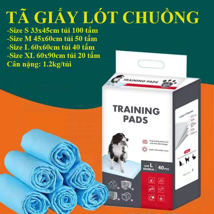 1 Tấm tã giấy lót chuồng size S,M,L,XL cho chó mèo dùng một lần, bỉm cho thú cưng thấm hút khử mùi