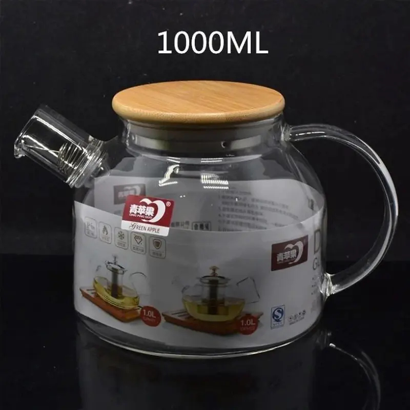 Ấm trà thủy tinh chịu nhiệt dày dặn Deli nắp gỗ 1L GPH 20 - ẤM TRÀ SANG TRỌNG ĐẸP MẮT 5