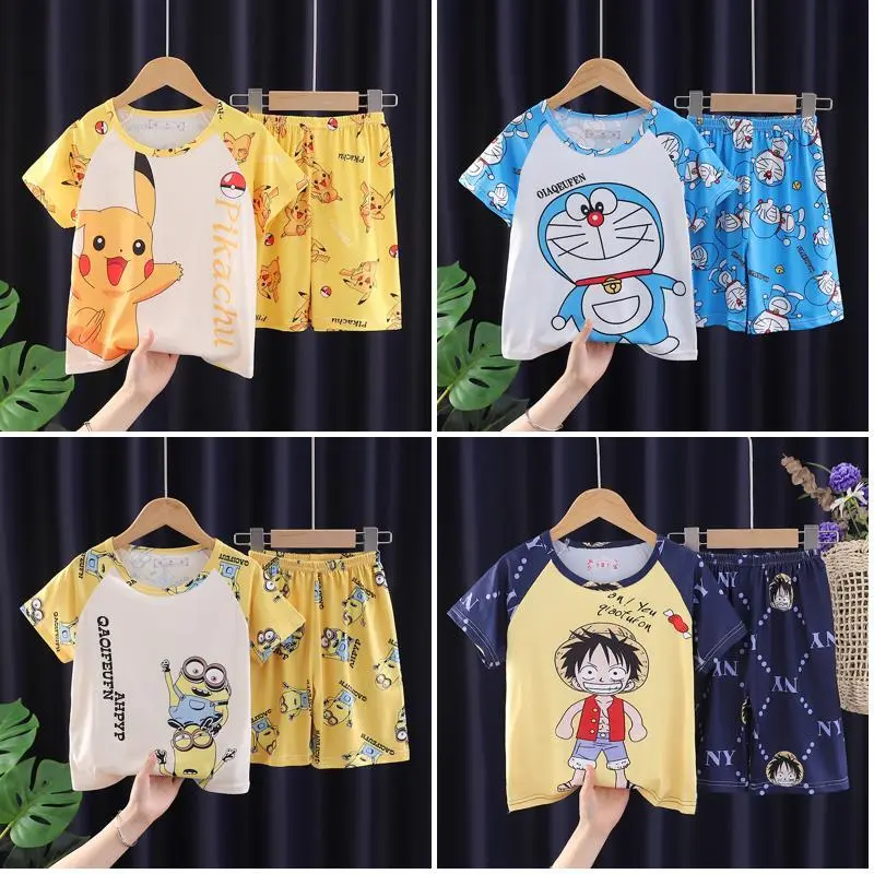 Boy's And Girls' Short Sleeve Round Neck loungewear Kids Polyester Charming pajamas for 9 10 years